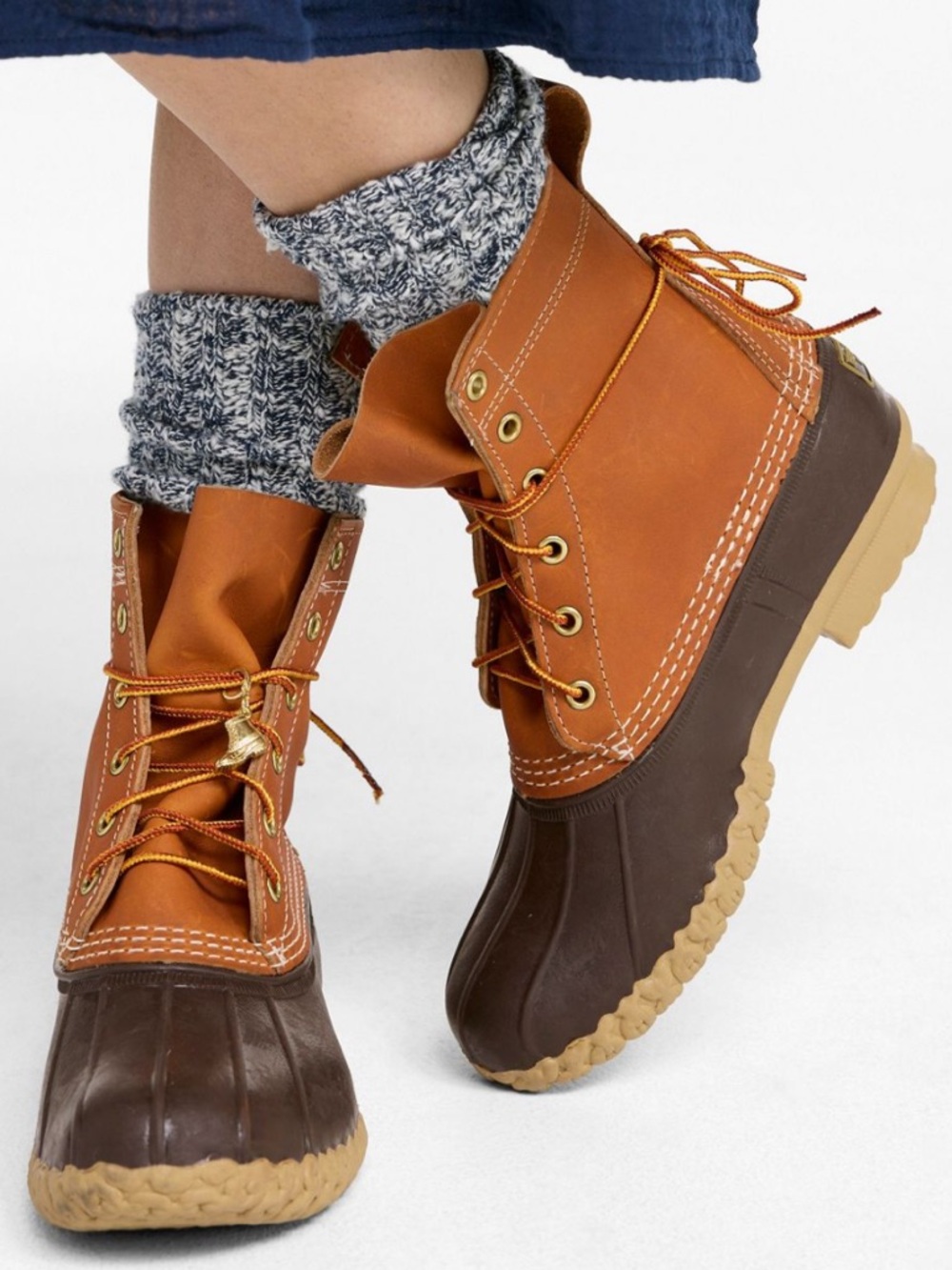 Women's L.L. Bean Classic Tan Brown 8" Leather Rubber Duck Boots Bean Boots 7